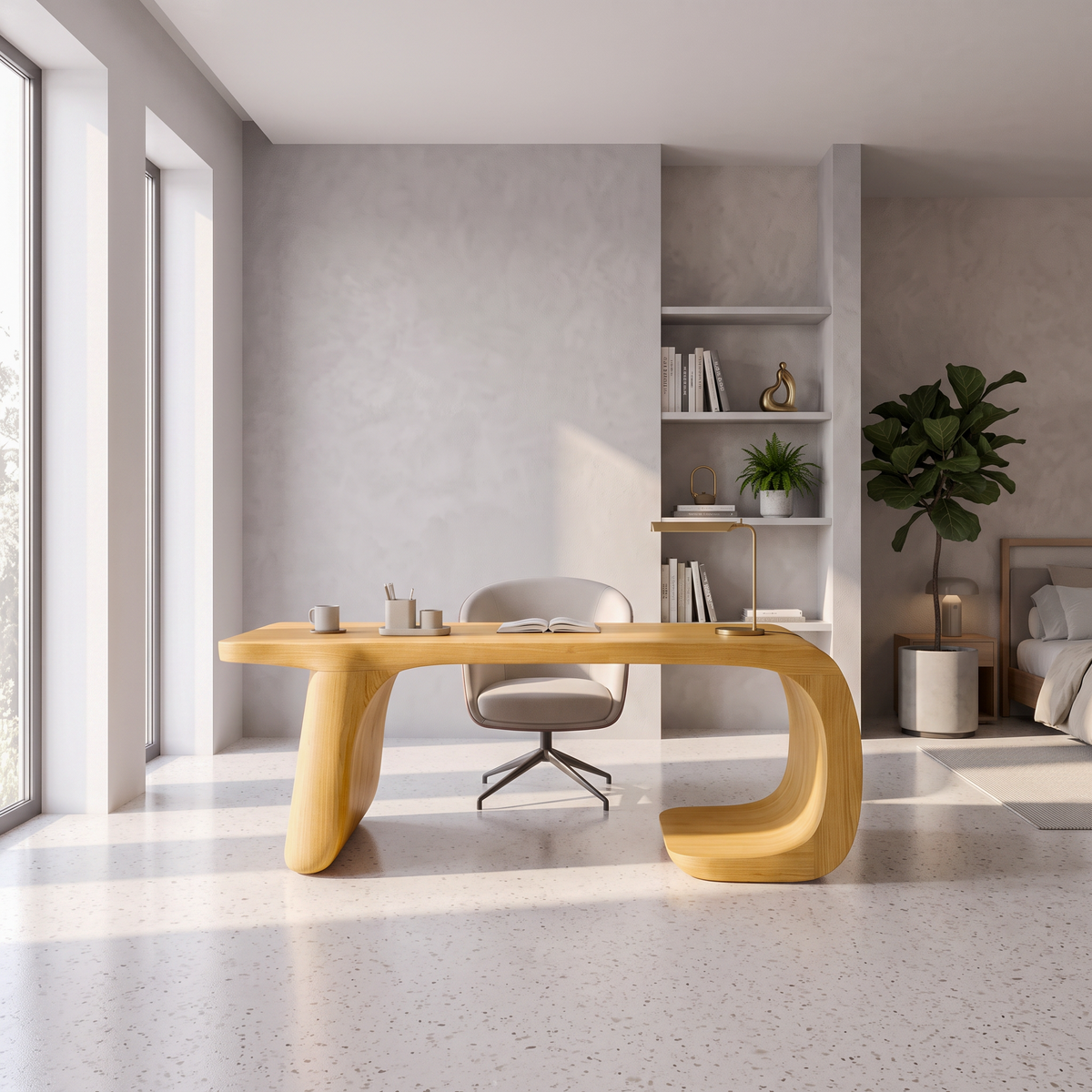 Minimalist Writing Desk with Clean Symmetrical Base, solid wood, built to order, view 3