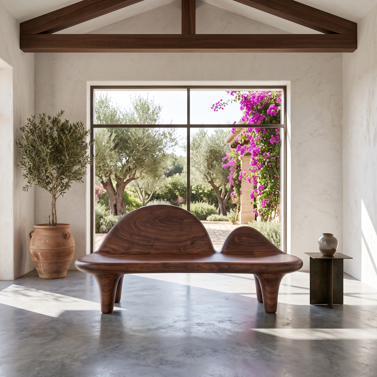 Modern Bench with Sculptural Curved Backrest, solid wood, built to order, view 8