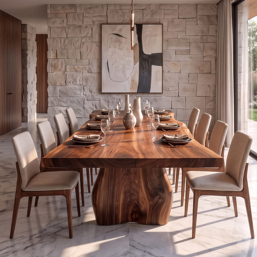 Contemporary Dining Table with Asymmetrical Edge Top, solid wood, built to order