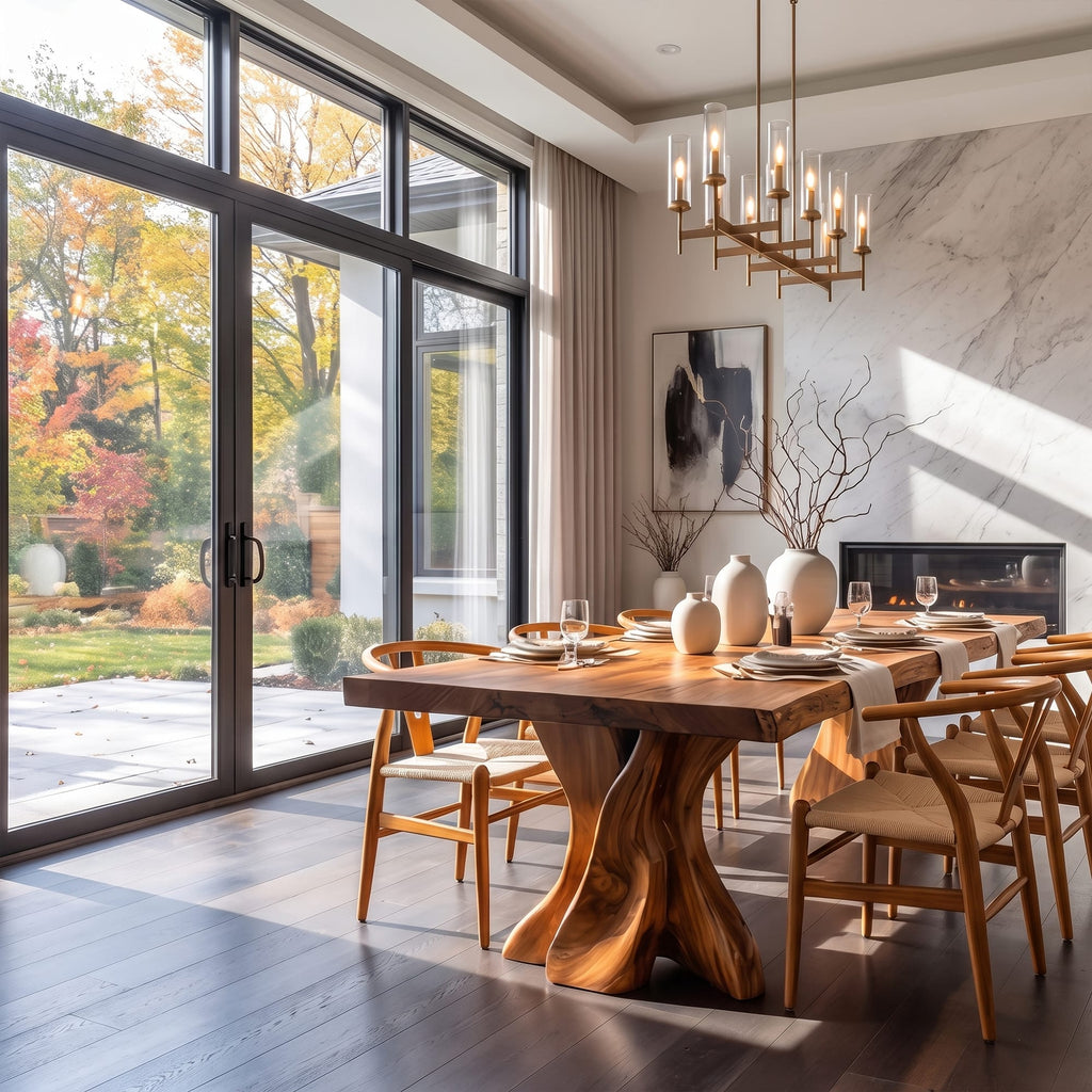 Contemporary Dining Table with Tree Form Base, solid wood, built to order