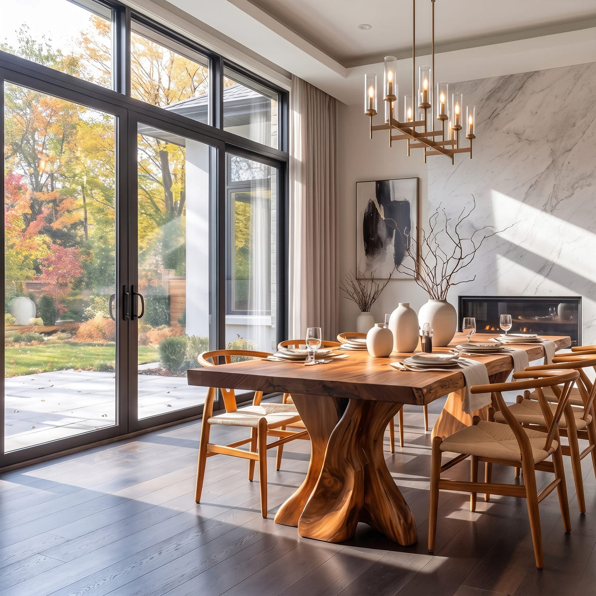 Contemporary Dining Table with Tree Form Base, solid wood, built to order