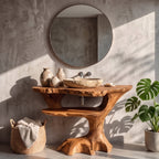Contemporary Single Bathroom Vanity with Sculptural Branch Support, solid wood, built to order