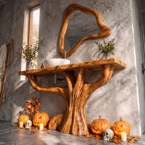 Contemporary Single Bathroom Vanity with Branch Inspired Base, solid wood, built to order