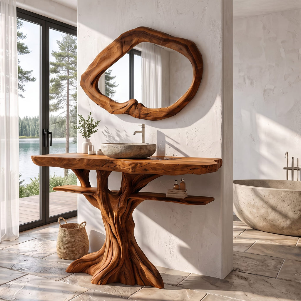 Contemporary Bathroom Vanity with Tree Inspired Frame, solid wood, built to order