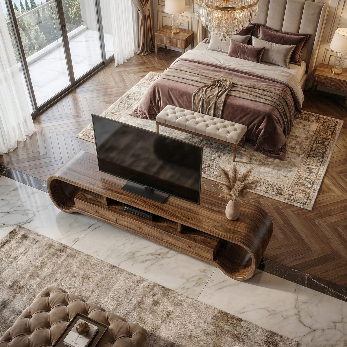 Curved Solid Entertainment TV Cabinet