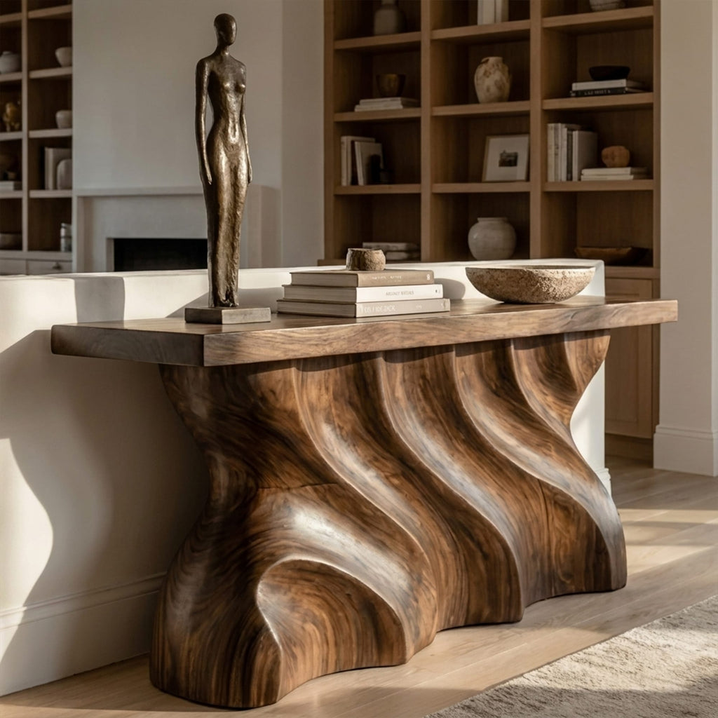 Mid Century Sculpted Wave Console Table