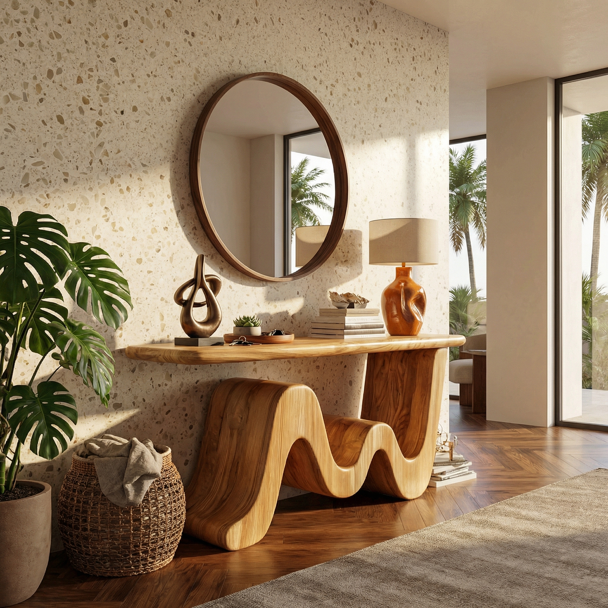 Wave Console Table Solid Soft Curved Shape Living Room and Entryway, solid wood, built to order, view 3