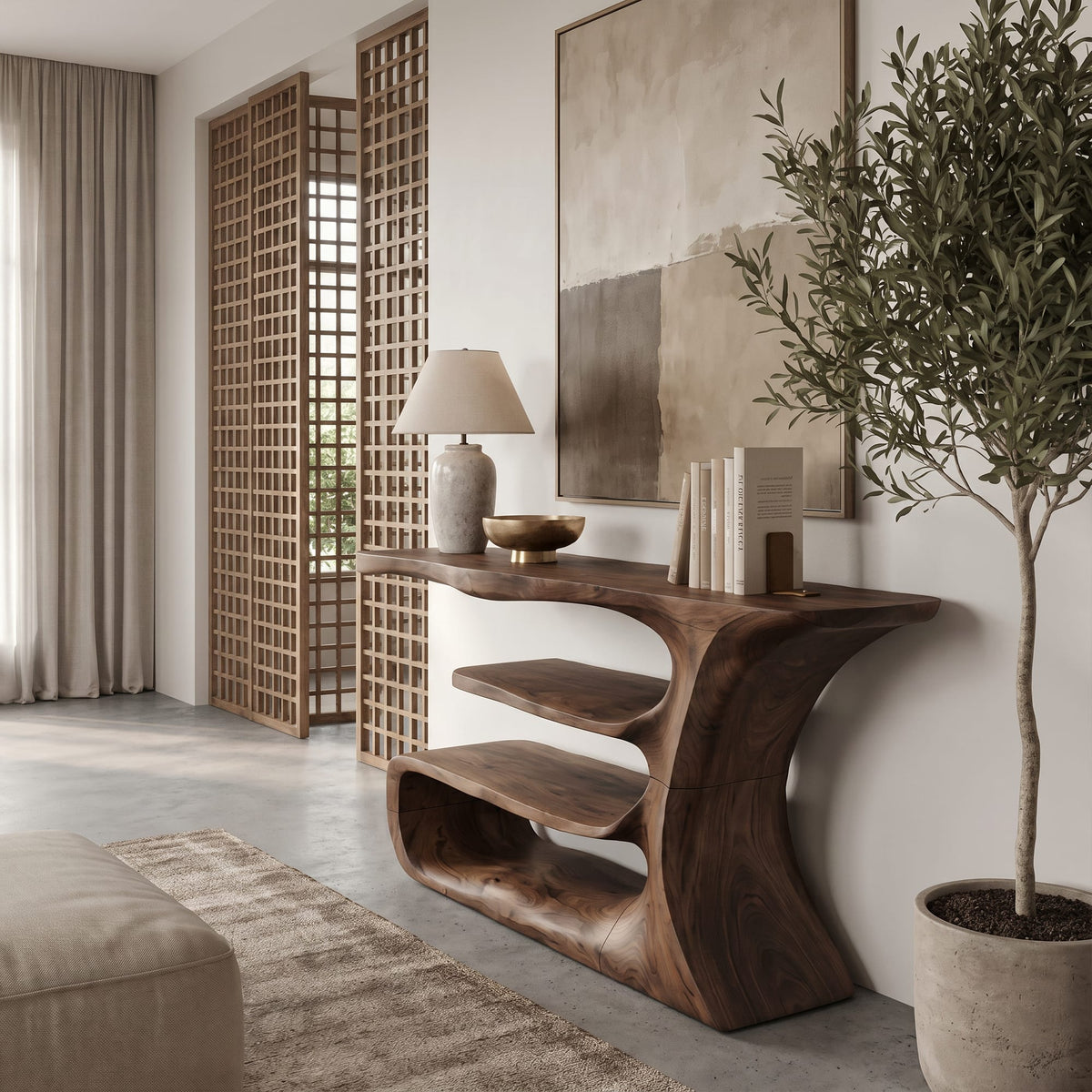 Sculptural Solid Artistic Console Table