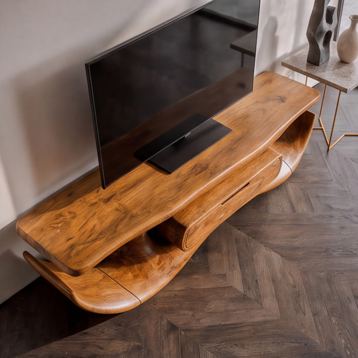 Organic Sculptural TV Cabinet, solid wood, built to order, view 2