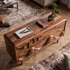 Mid Century Sideboard with Intricately Carved Front Design, solid wood, built to order