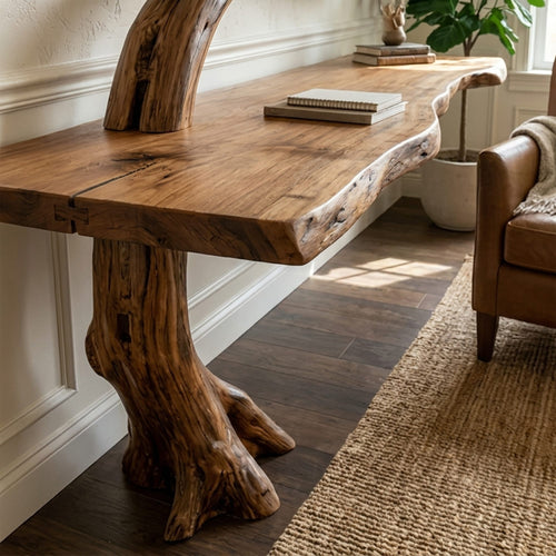 Rustic Console Table Tree Branch Reading Room, solid wood, built to order