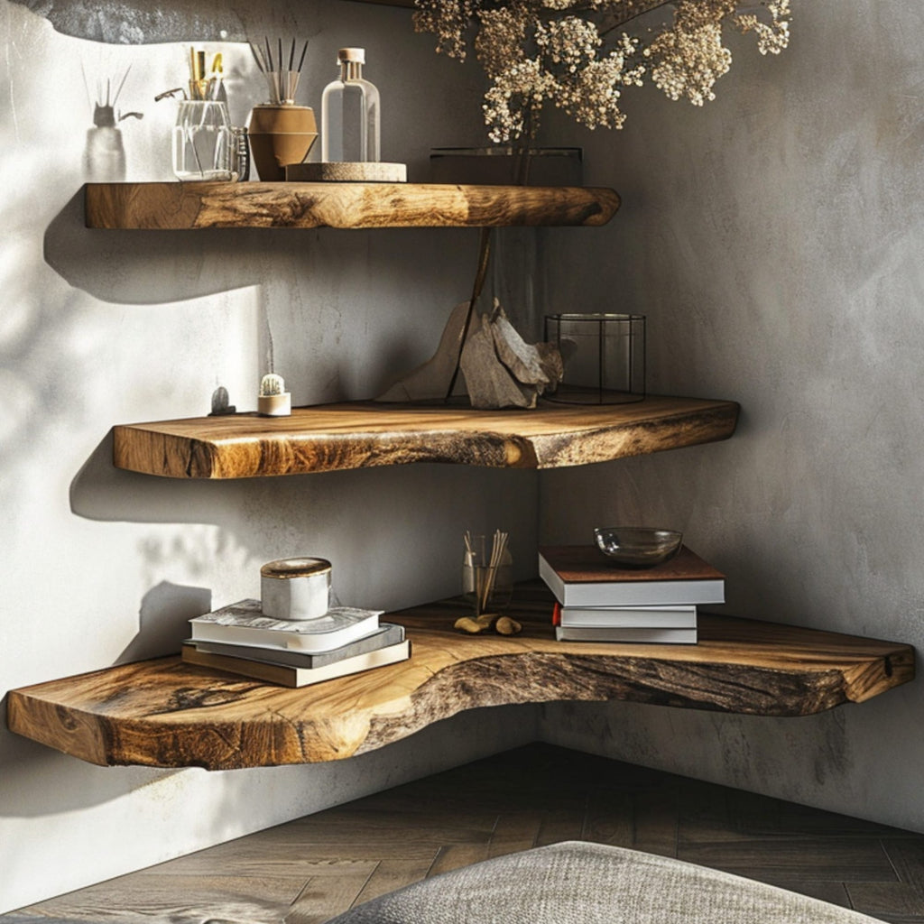 Live Edge Floating Shelves Wall Mounted, solid wood, built to order