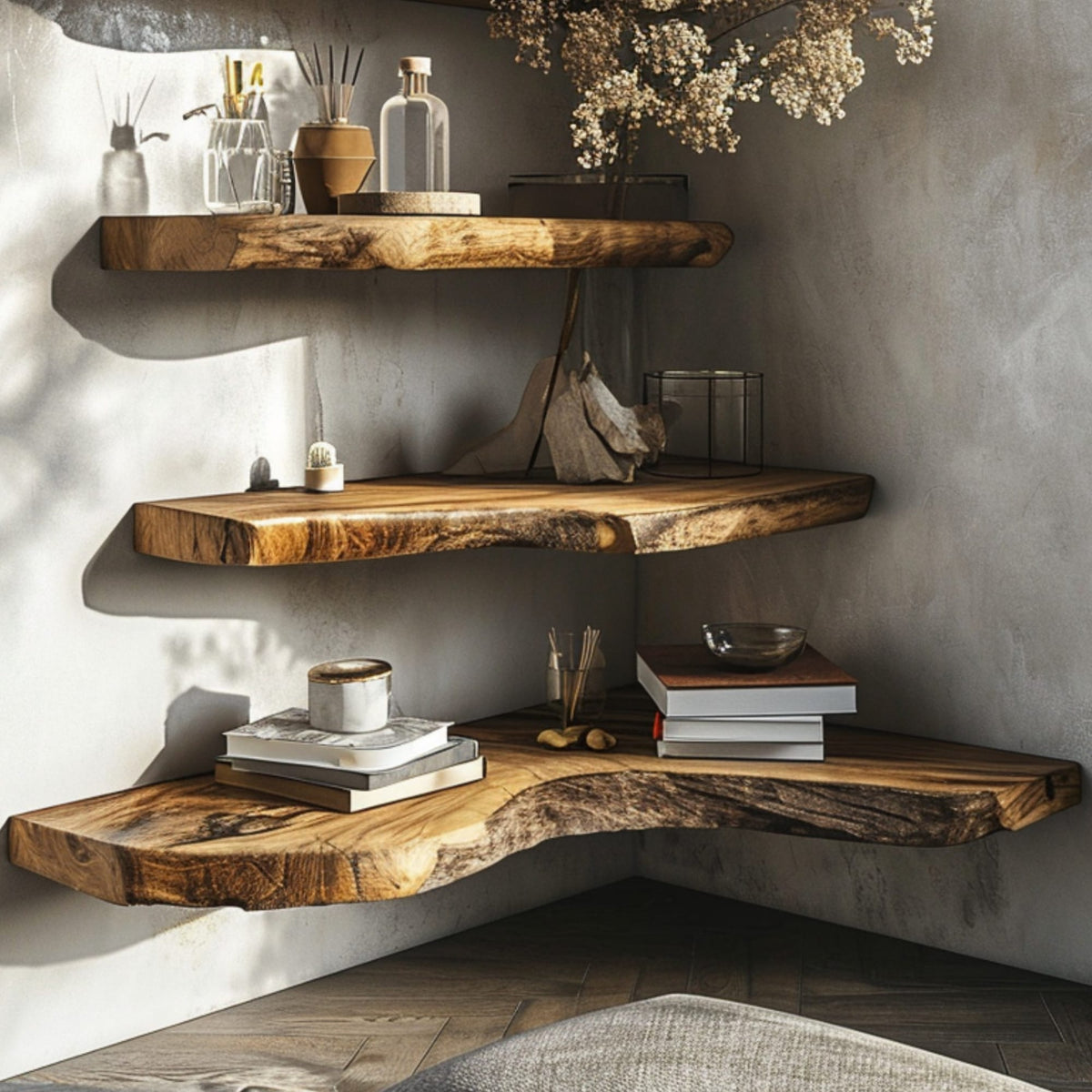 Live Edge Floating Shelves Wall Mounted, solid wood, built to order