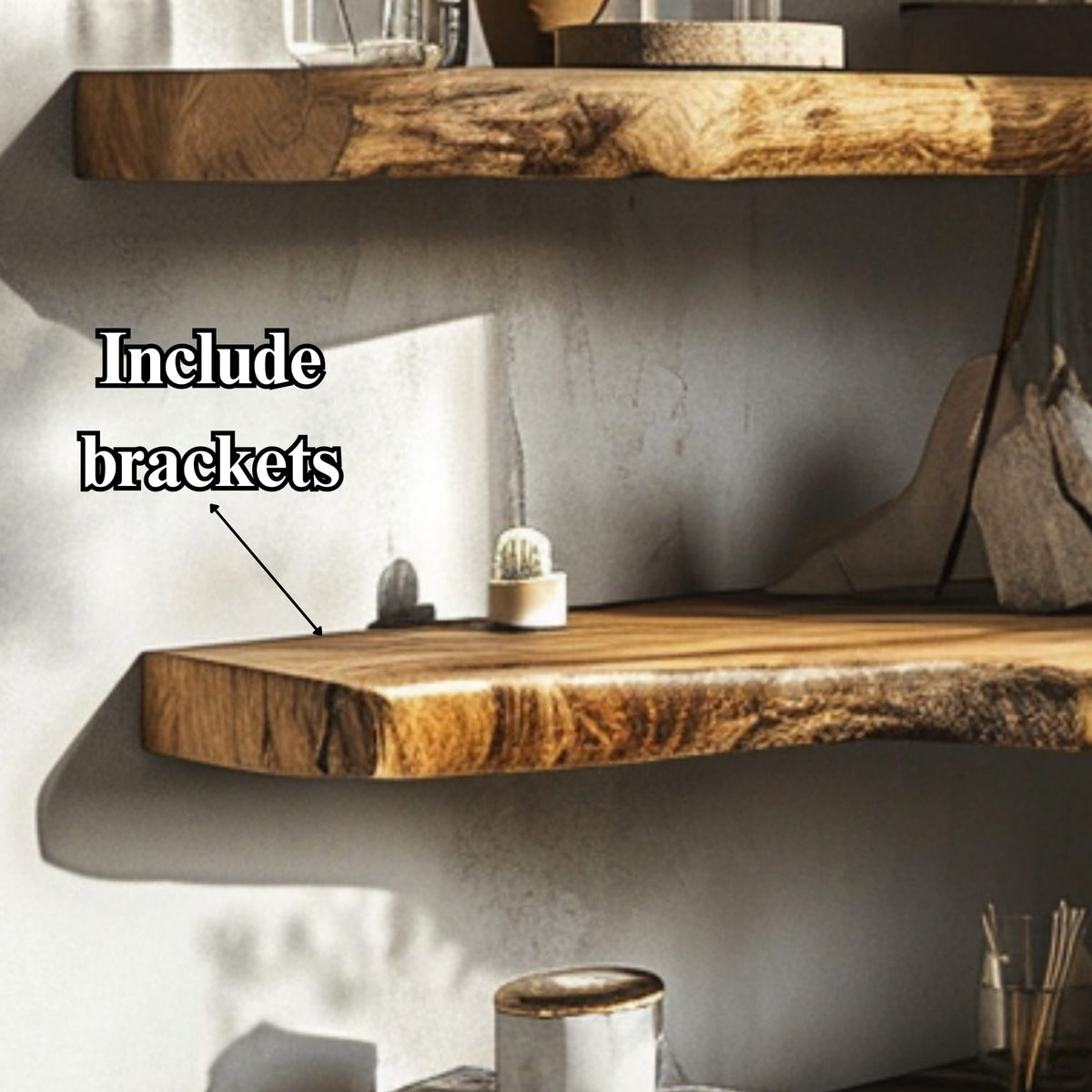 Live Edge Floating Shelves Wall Mounted, solid wood, built to order