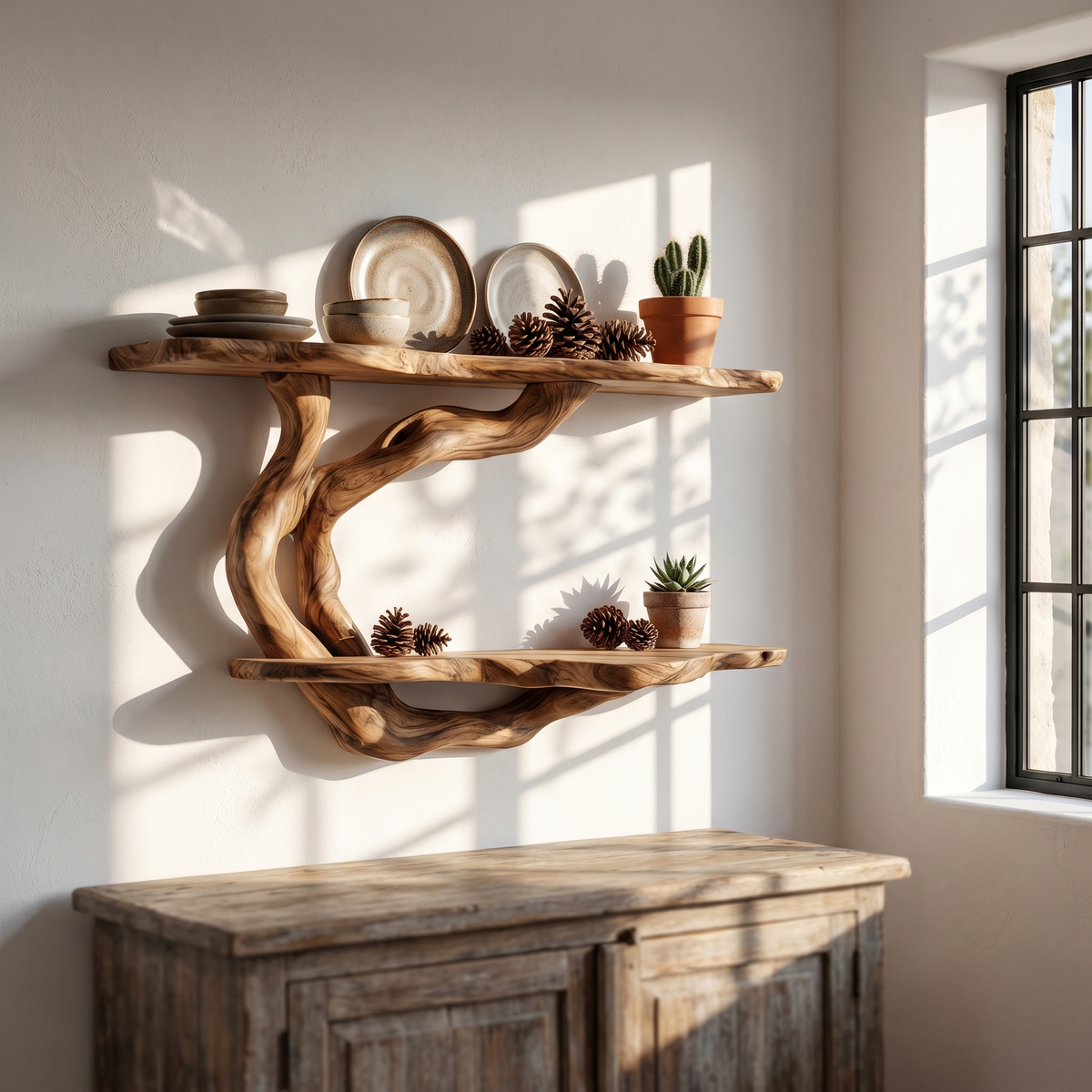 Floating Shelf with Sculptural Tree Form, solid wood, built to order, view 2