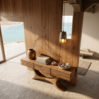 Contemporary Console Table with Curved Tree Trunk Base and Built in Storage Drawers, solid wood, built to order, view 2
