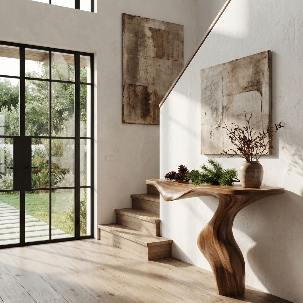 Modern Console Table with Statement Sculptural Base, solid wood, built to order, view 3