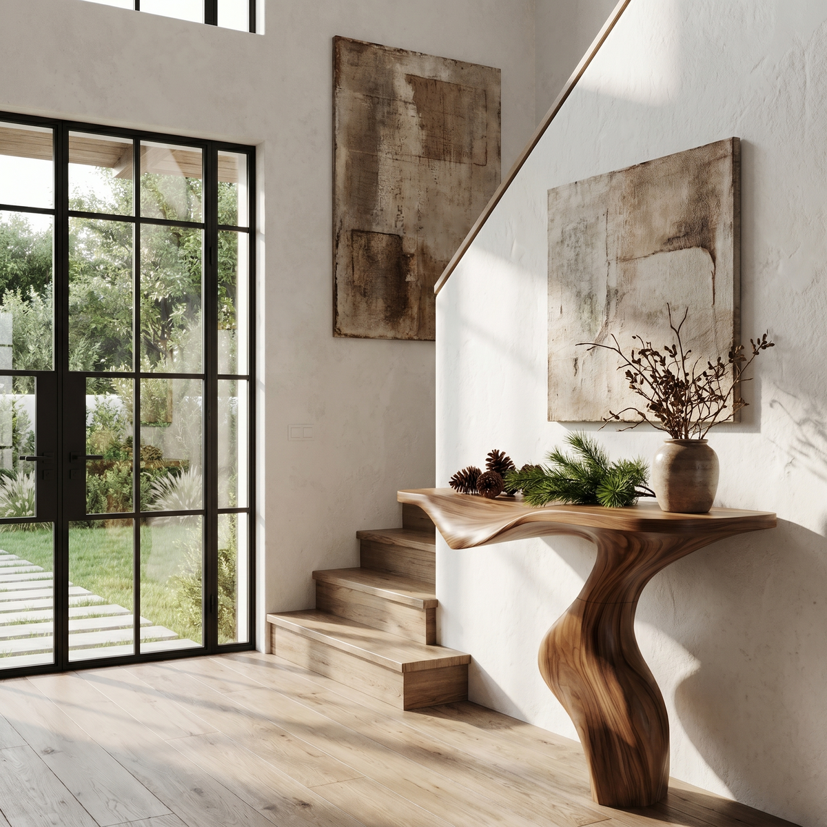 Modern Console Table with Statement Sculptural Base, solid wood, built to order, view 3