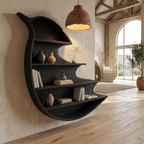 Artistic Wave Bookcase with Wall Mounted Display Storage, solid wood, built to order, view 2