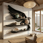 Handcrafted Wave Bookshelf with Curved Structure, solid wood, built to order
