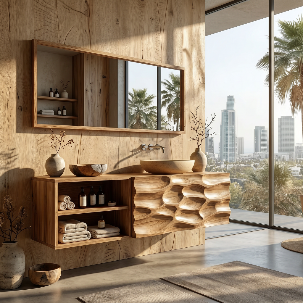 Organic Bathroom Vanity with Floating Storage Cabinet, solid wood, built to order, view 3
