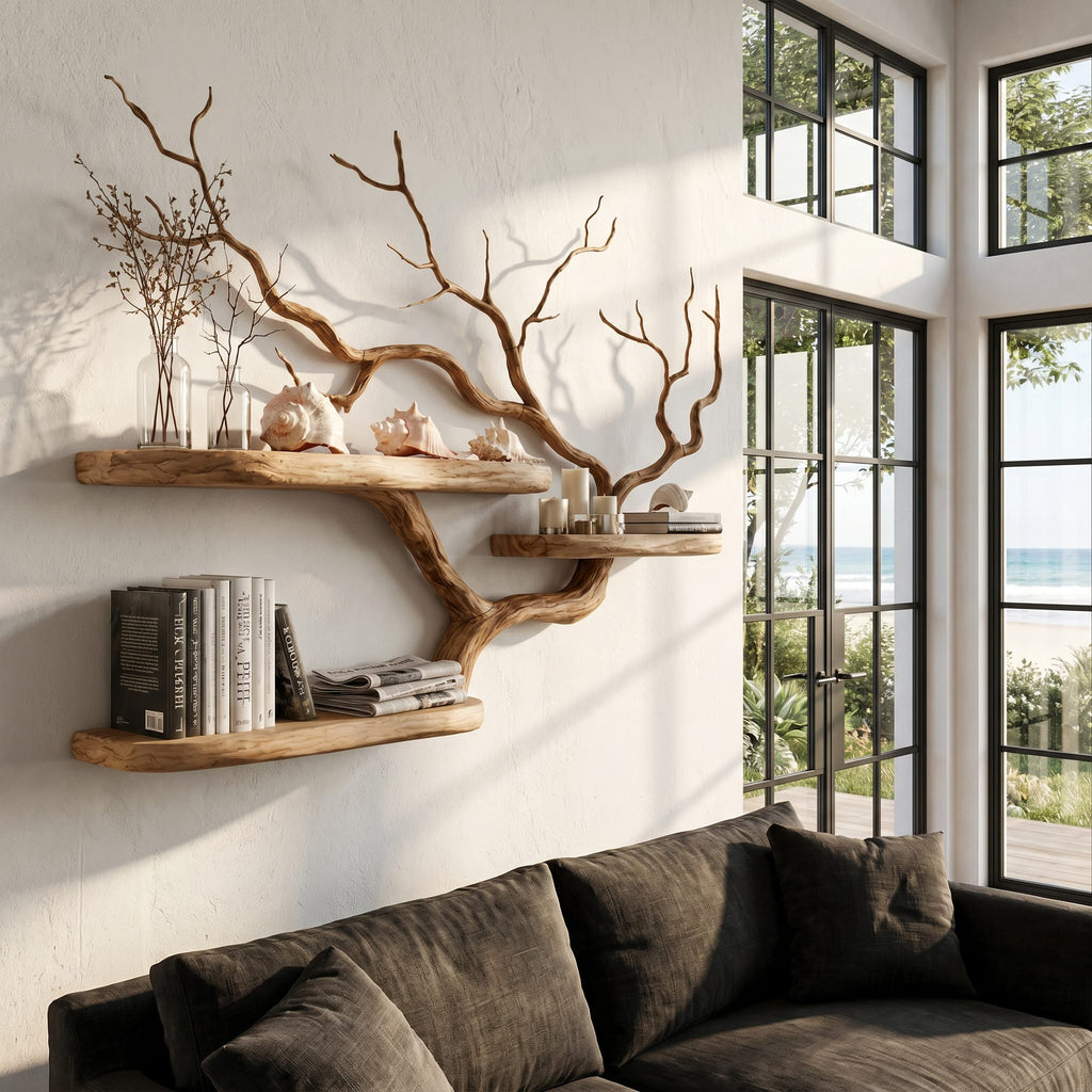 Handcrafted Tree Branch Floating Shelf, solid wood, built to order