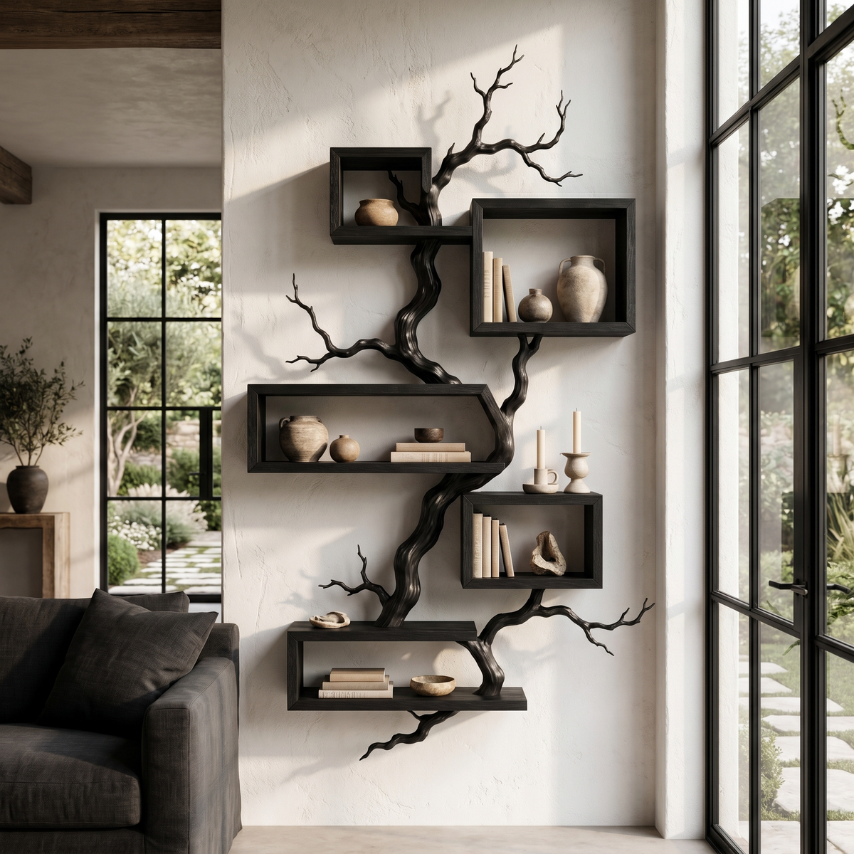 Organic Sculptural Floating Shelf with Tree Branch Design, solid wood, built to order, view 3
