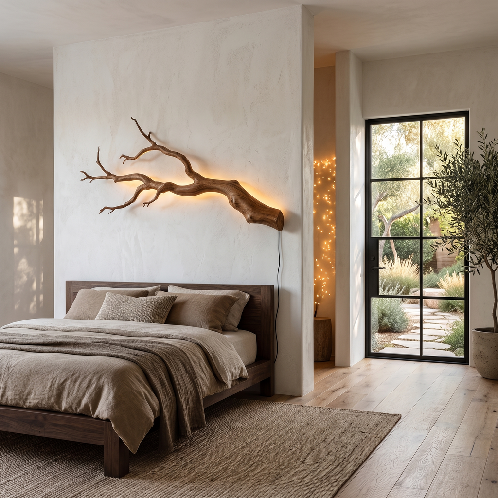 Organic Wall Lamp with Sculptural Tree Branch Design, solid wood, built to order, view 2