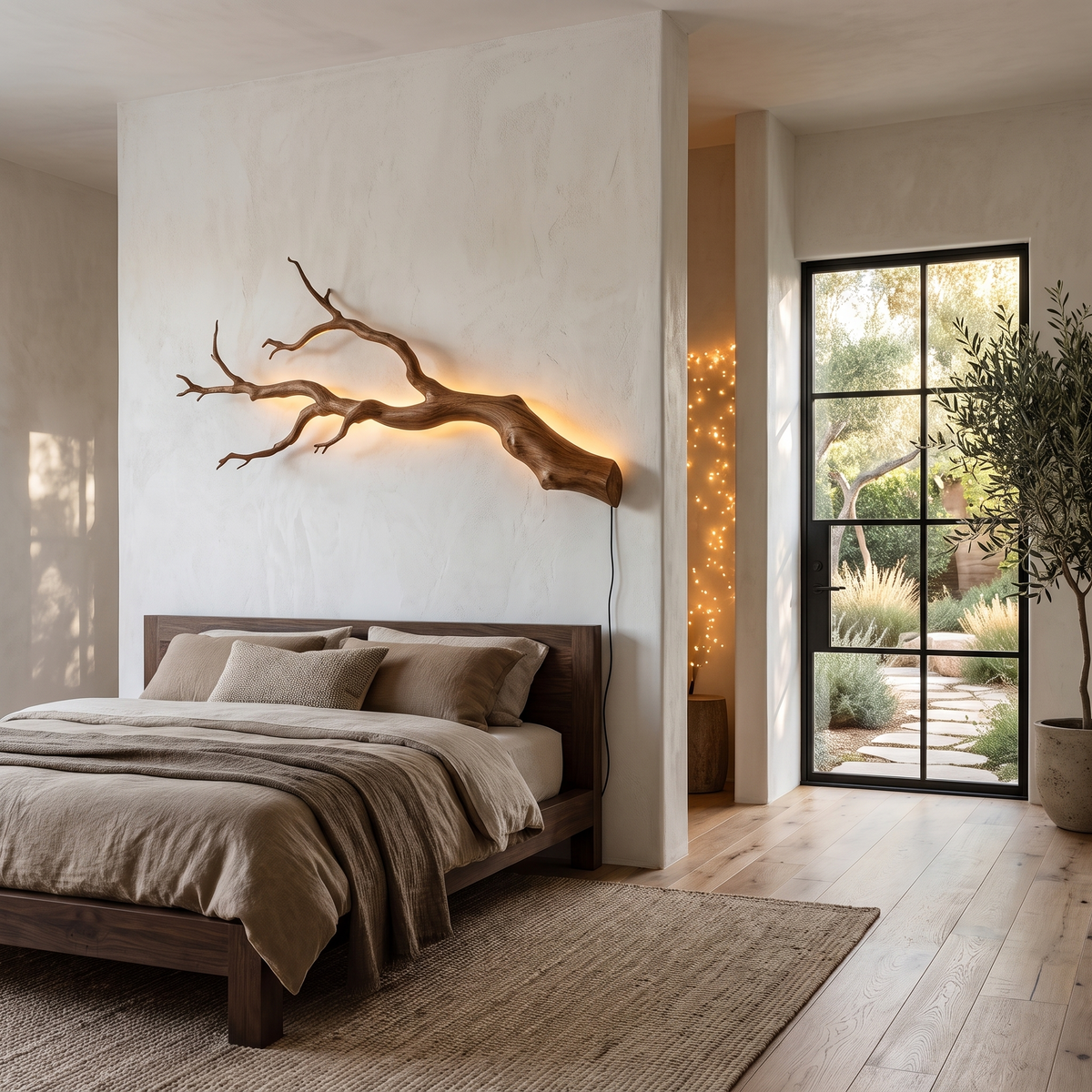 Organic Wall Lamp with Sculptural Tree Branch Design, solid wood, built to order, view 2