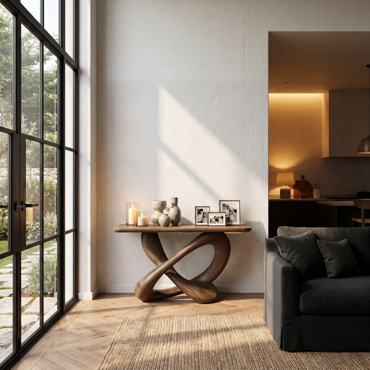 Modern Console Table with Twisted Ribbon Base, solid wood, built to order, view 2