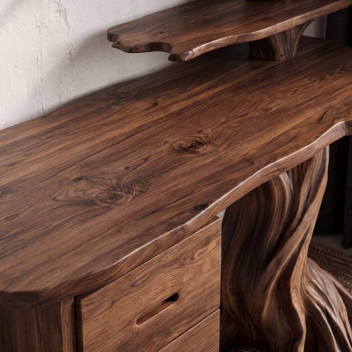 Contemporary Writing Desk with Tree Silhouette, solid wood, built to order