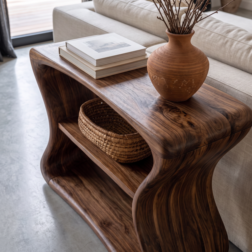 Contemporary Beside Table with Flowing Curved Frame, solid wood, built to order, view 2
