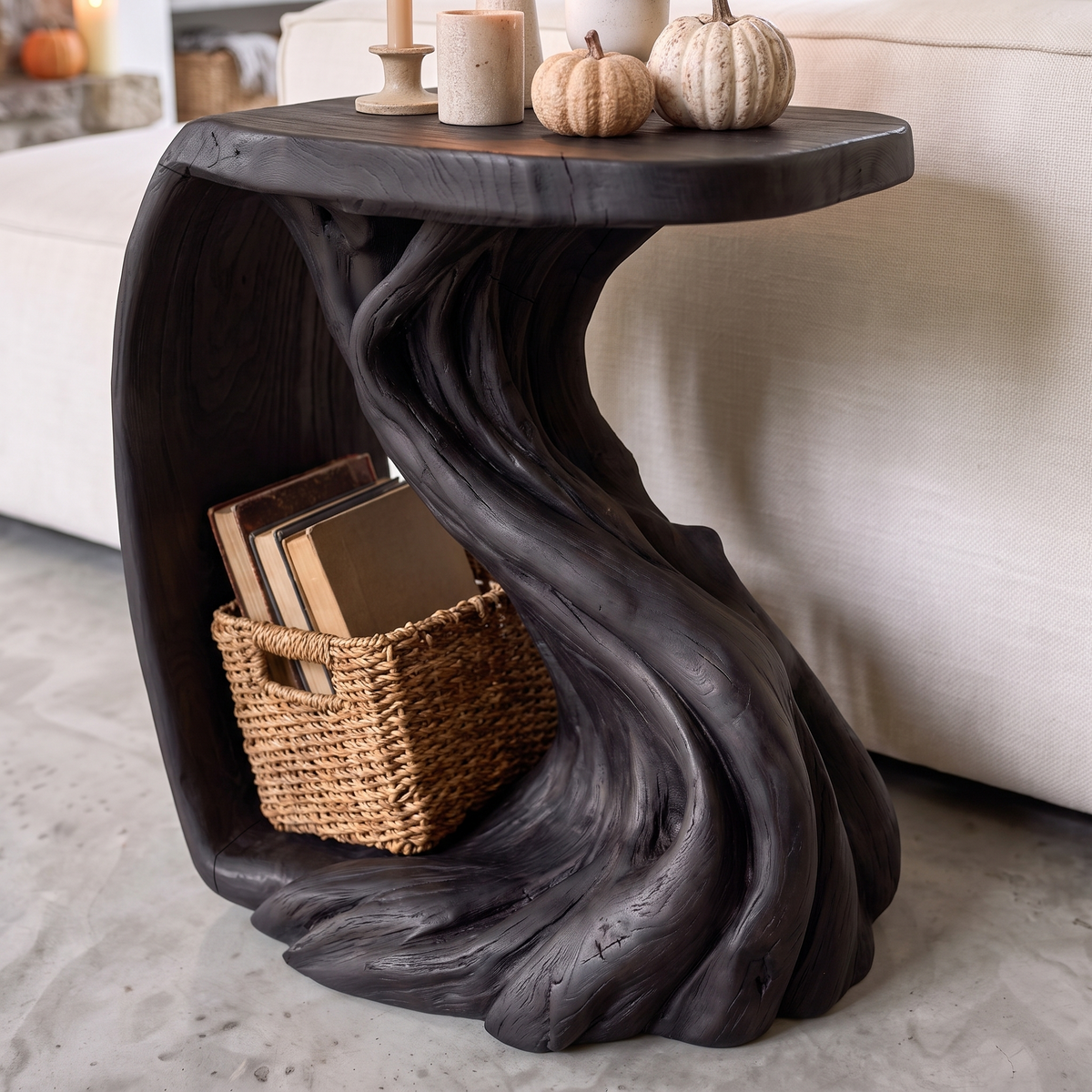 Rustic Beside Table with Inspired Twisted Base, solid wood, built to order, view 6