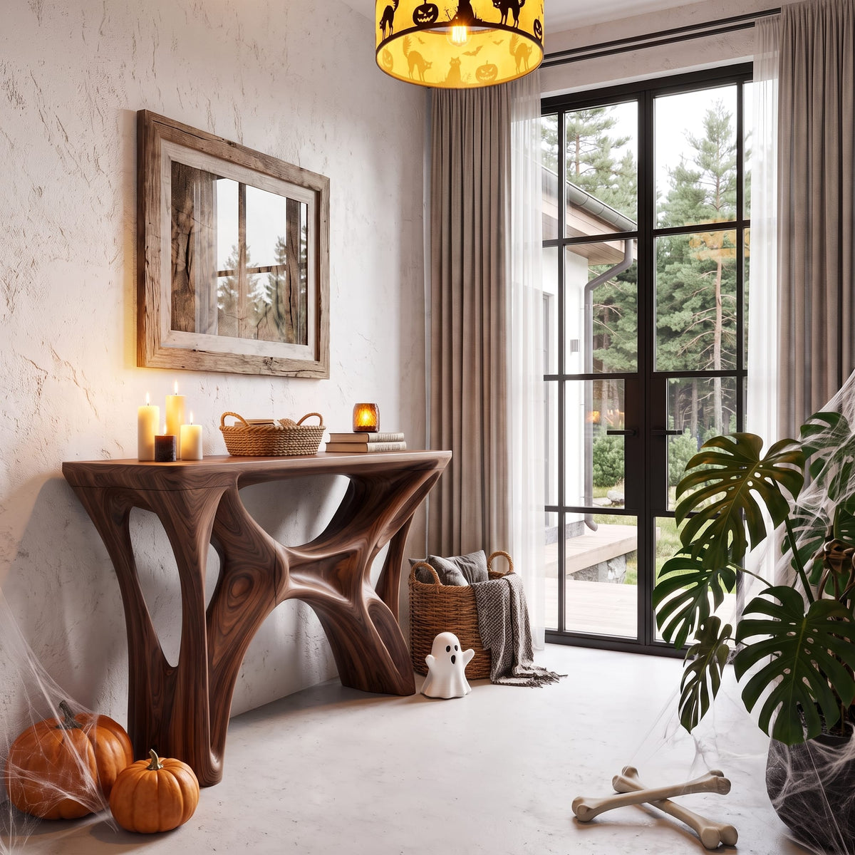 Console Table with Spider Web Inspired Base, solid wood, built to order