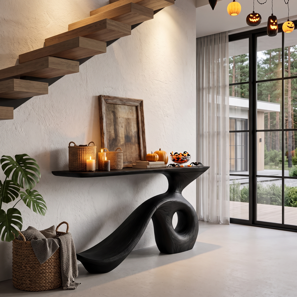 Modern Entryway Table with Sculptural Open Frame, solid wood, built to order, view 2