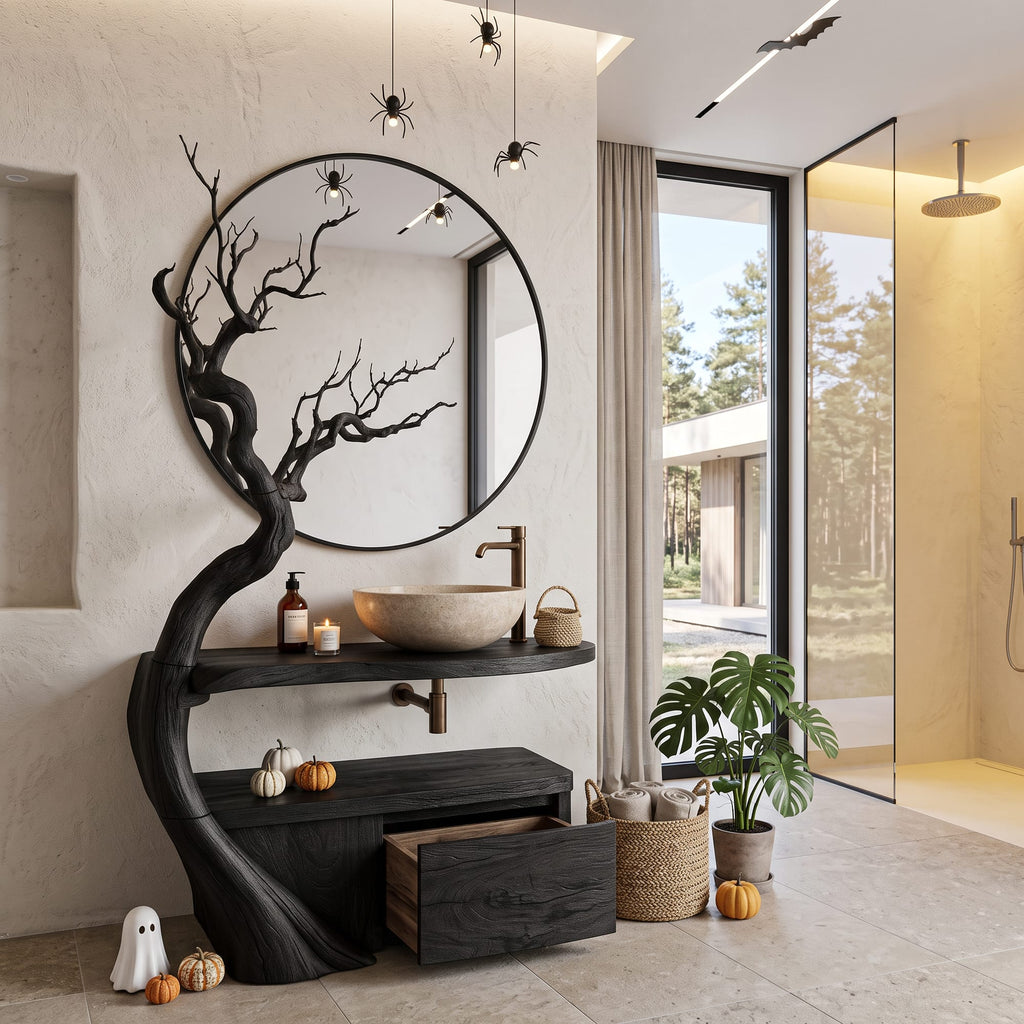 Bathroom Vanity with Tree Branch Design, solid wood, built to order