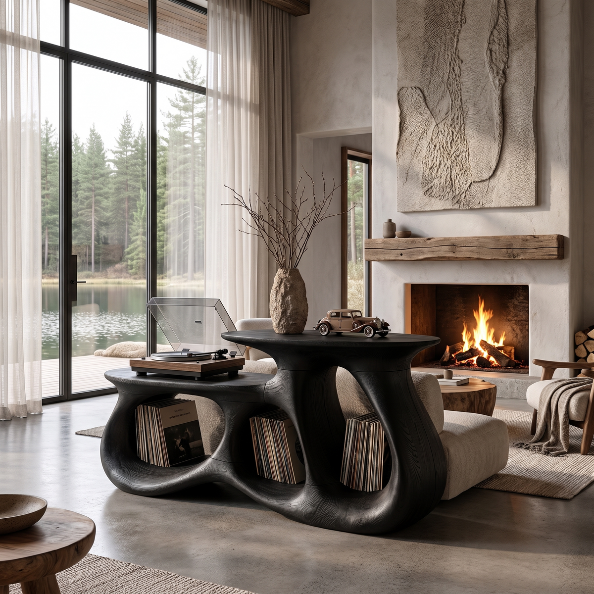 Contemporary Vinyl Record Cabinet with Interlocking Curved Forms, solid wood, built to order, view 3