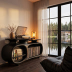 Minimalist Vinyl Console with Soft Continuous Curves, solid wood, built to order