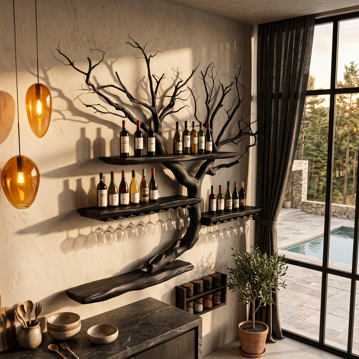 Organic Wine Storage Rack with Flowing Tree Limb Design, solid wood, built to order, view 8