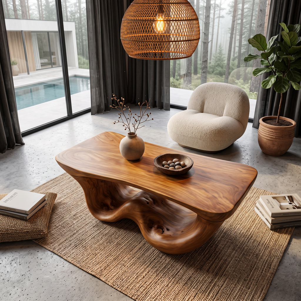 Organic Modern Coffee Table with Seamless Curved Base, solid wood, built to order, view 8