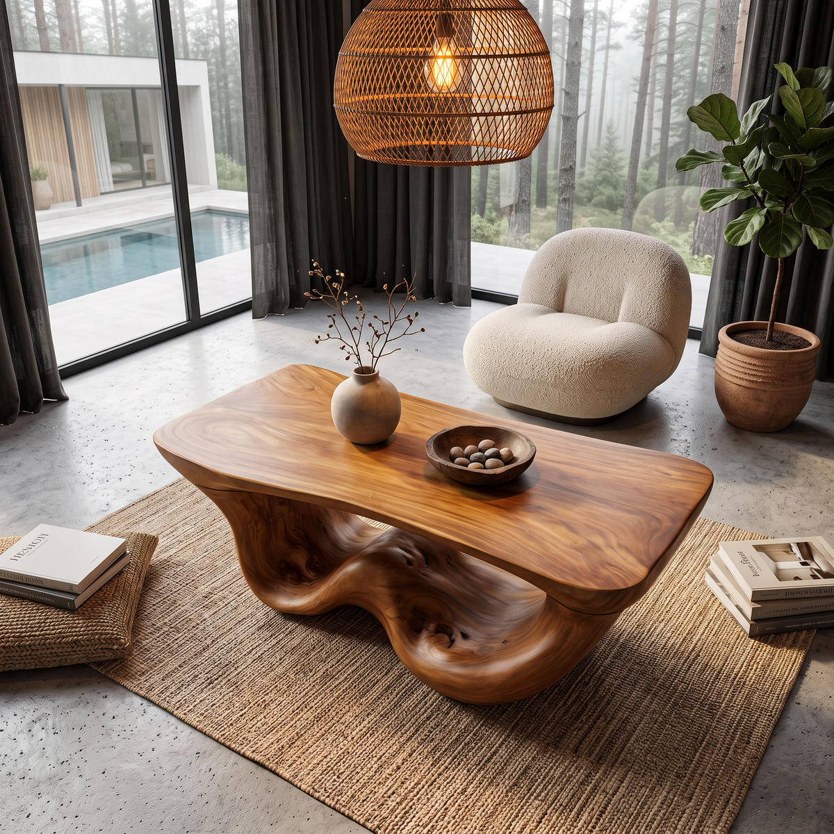 Organic Modern Coffee Table with Seamless Curved Base, solid wood, built to order, view 8
