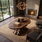 Rustic Coffee Table with Tree Root Inspired Base, solid wood, built to order