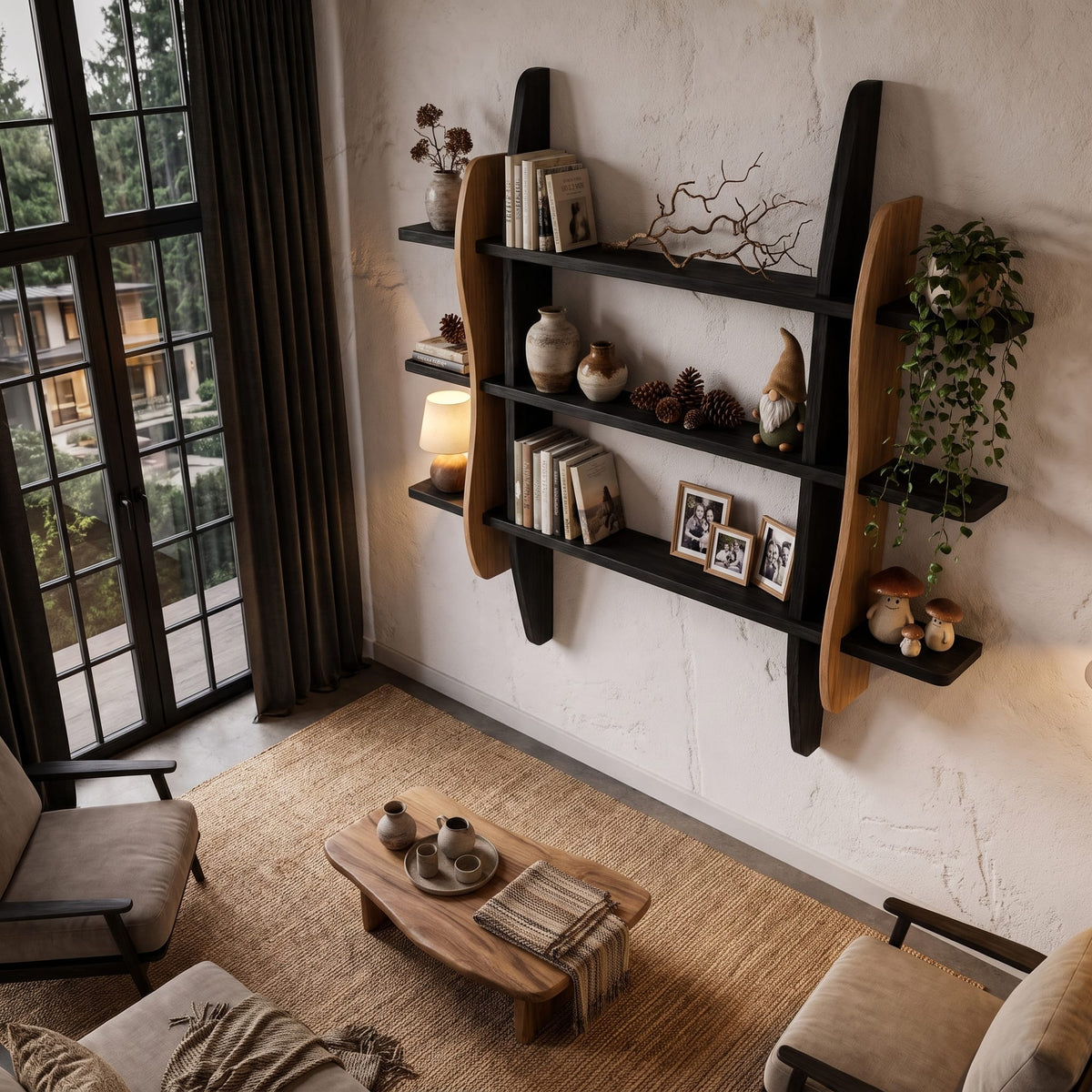 Contemporary Display Shelf with Sculptural Frame Design, solid wood, built to order