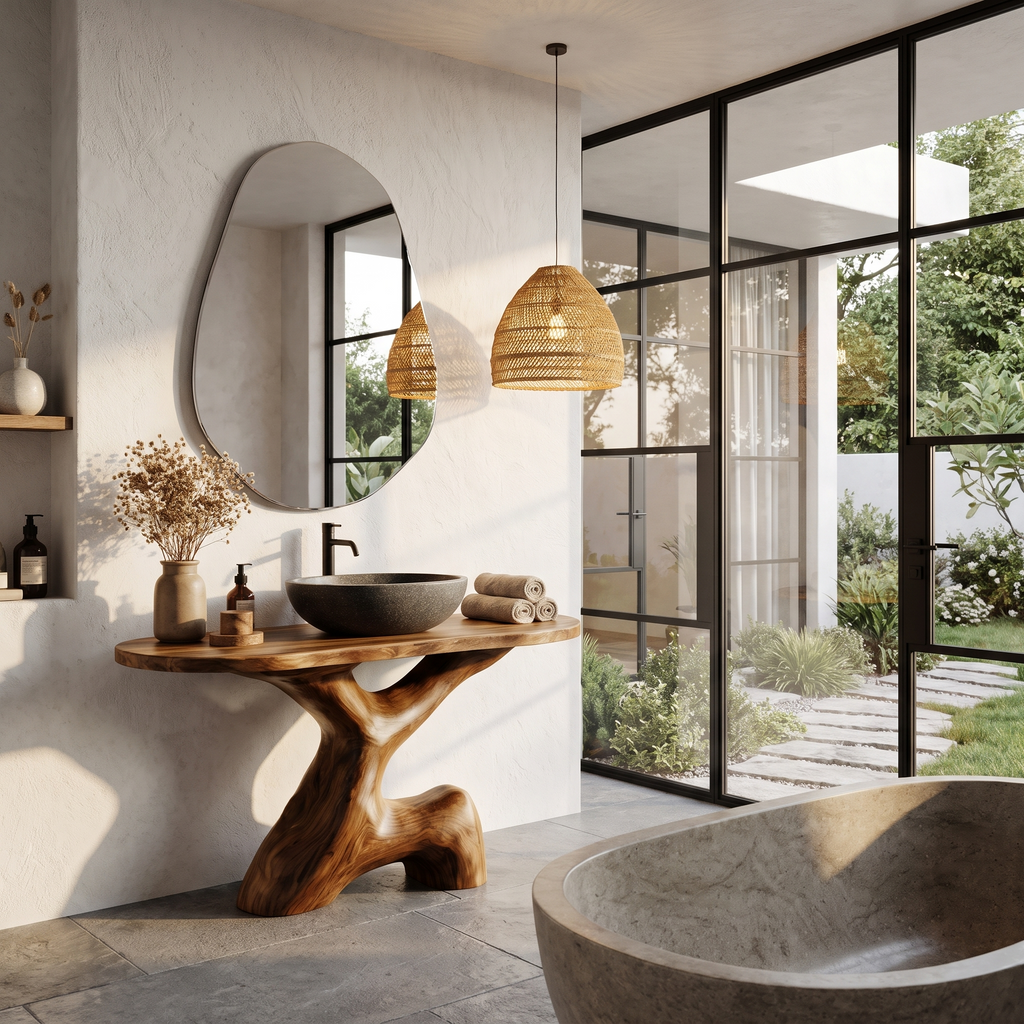 Contemporary Sculptural Bathroom Vanity Freestanding Sink Console, solid wood, built to order, view 2