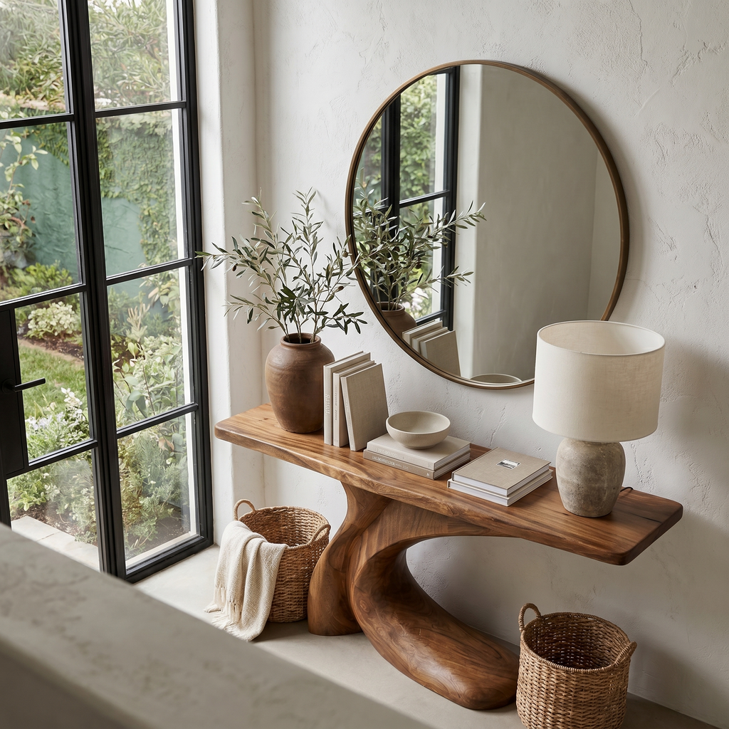 Minimal Console Table with Clean Curved Wooden Base, solid wood, built to order, view 3