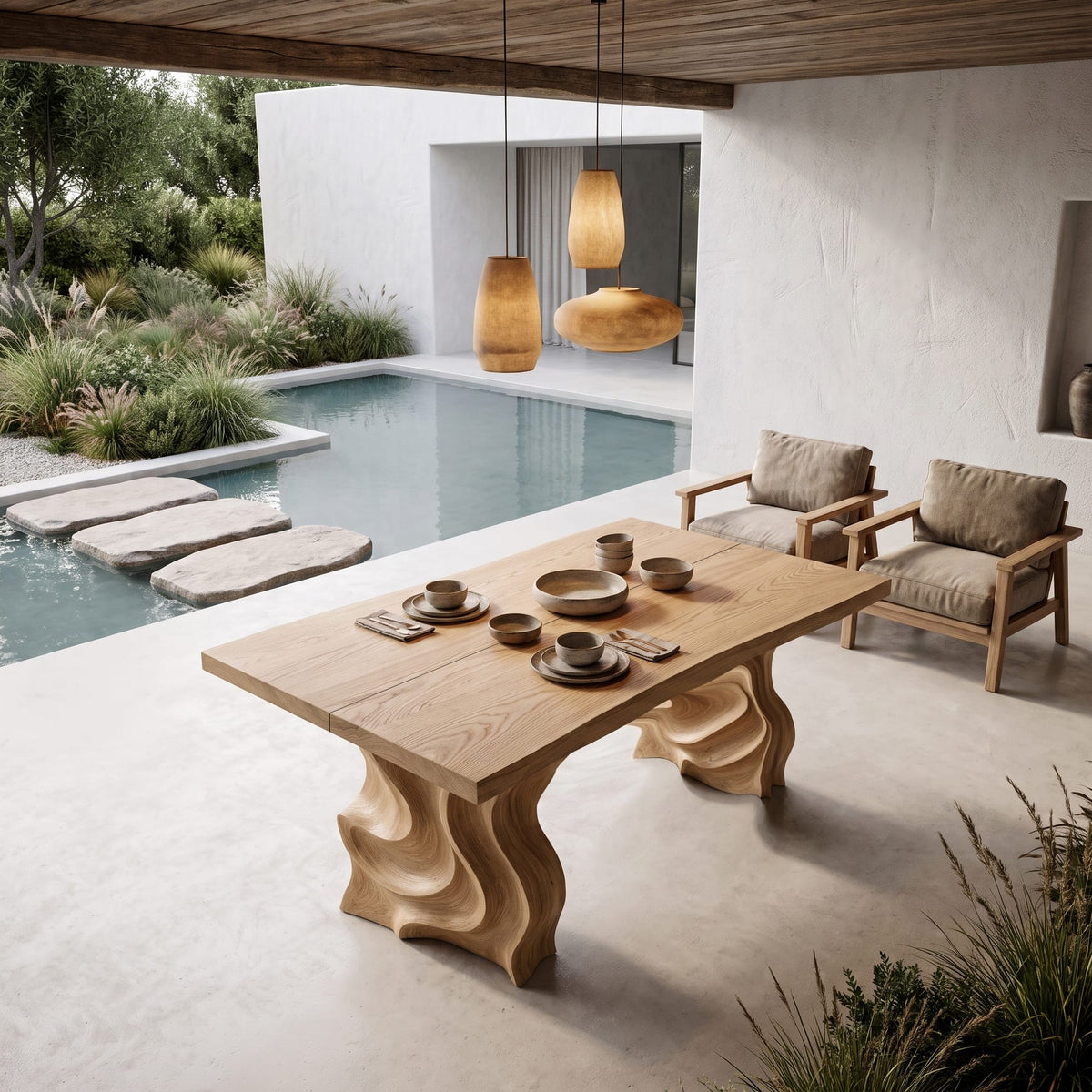 Modern Dining Table with Flowing Loop Design, solid wood, built to order
