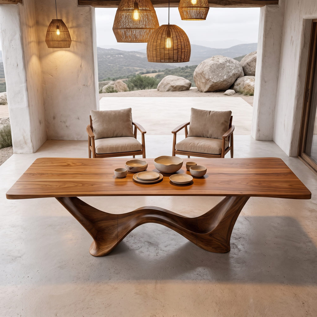 Contemporary Dining Table with Architectural Wave Design, solid wood, built to order
