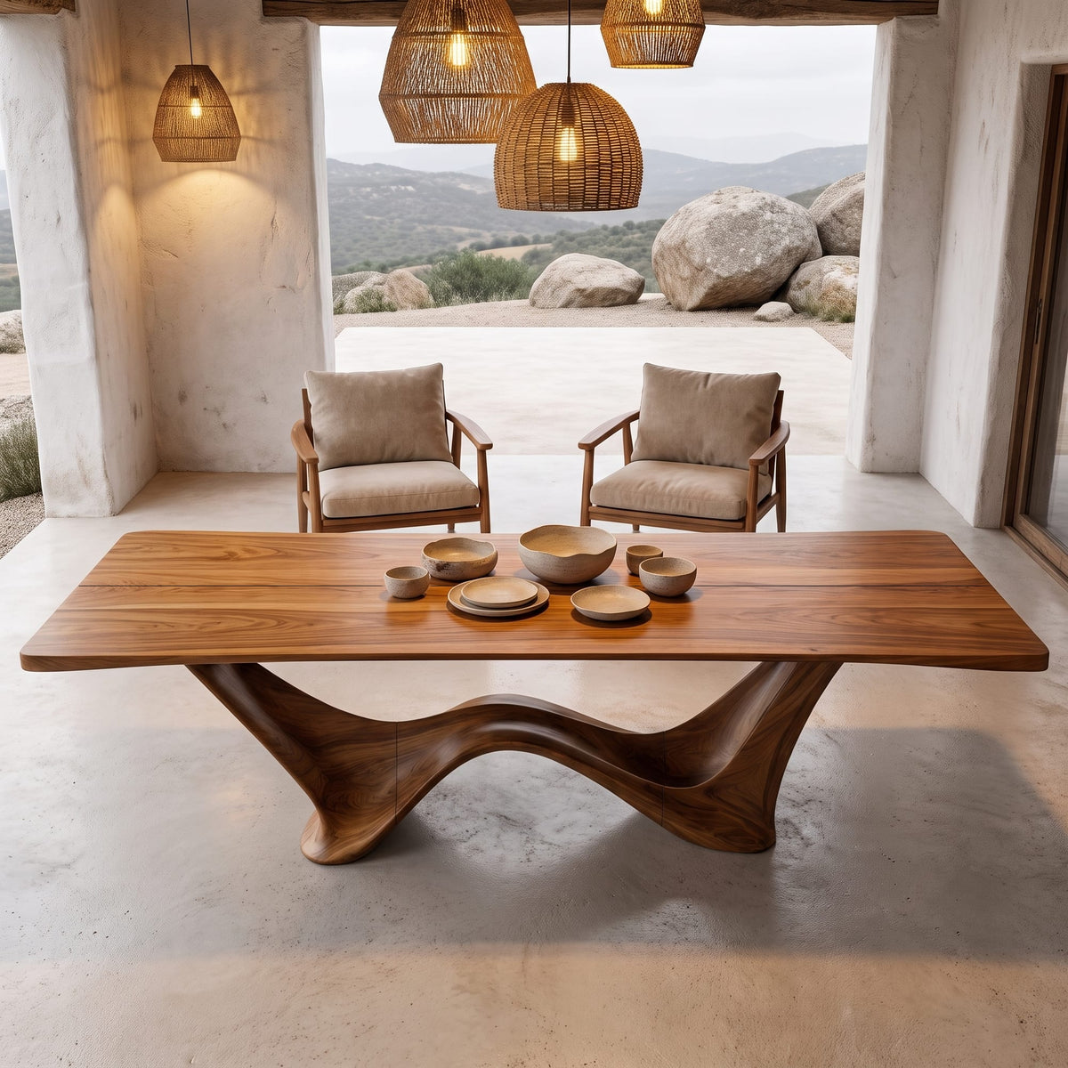 Contemporary Dining Table with Architectural Wave Design, solid wood, built to order