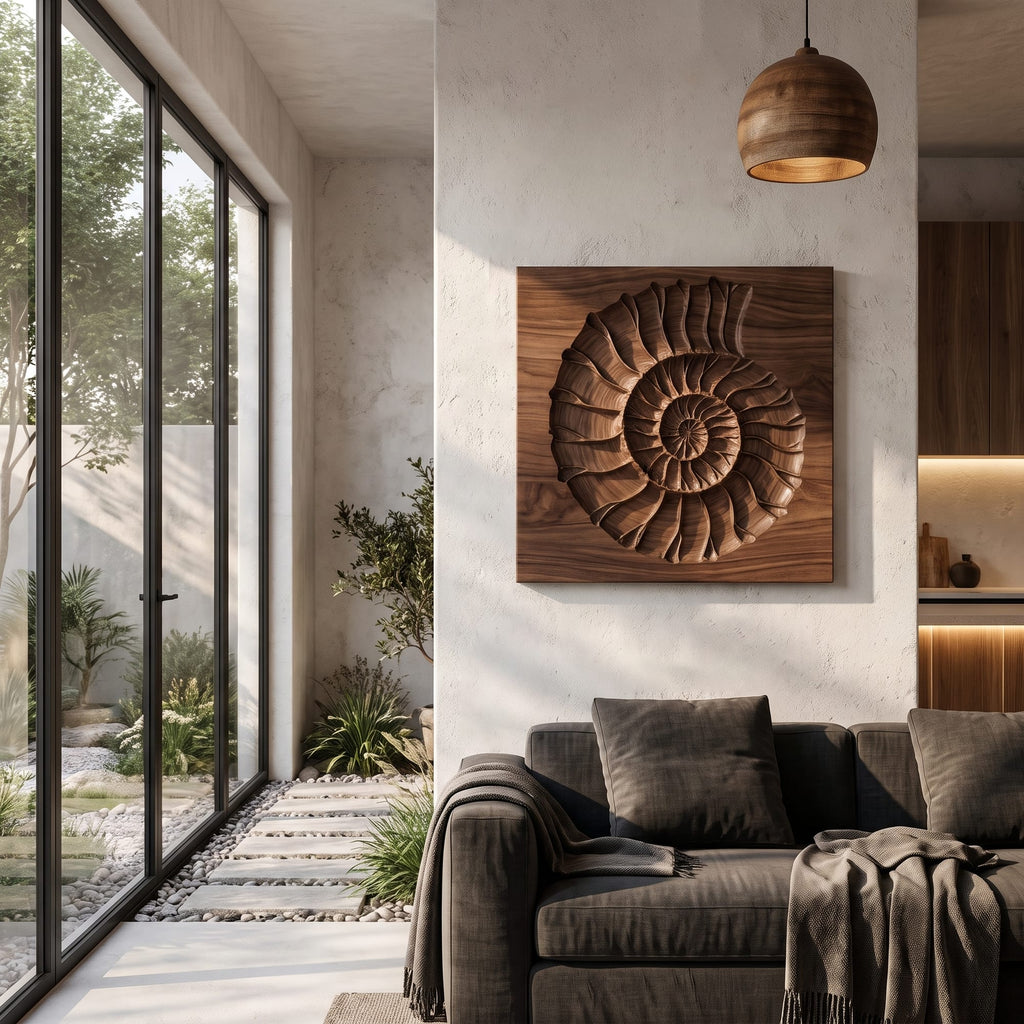 Rustic Ammonite Fossil Wall Decor, solid wood, built to order