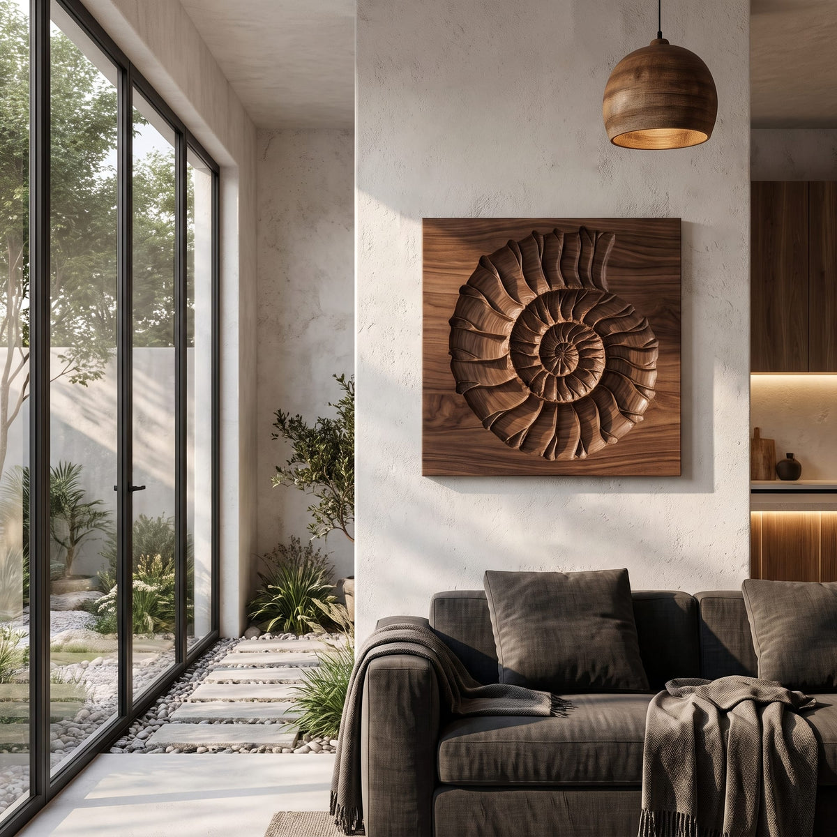 Rustic Ammonite Fossil Wall Decor, solid wood, built to order